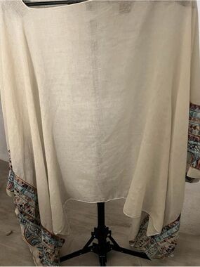 Cream Poncho with Colorful Trim